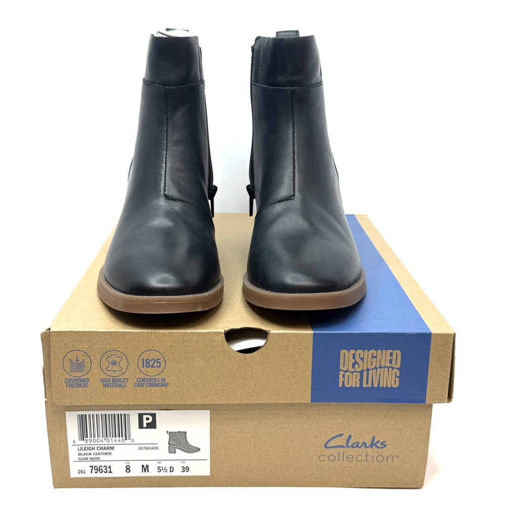 Clarks Women's Collection Lileigh Charm Booties Black Leather Size 8M NWT